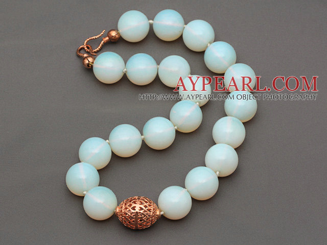 20mm Moonstone Beaded Knotted Necklace with Golden Rose Color Metal Ball