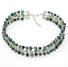 Assorted Peacock Green Color Freshwater Pearl Wire Crocheted Choker Necklace