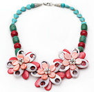 Wholesale Assorted Green Turquoise and Alaqueca and Pearl Shell Flower Necklace