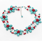 Wholesale Green Turquoise and Alaqueca Flower Wire Crocheted Necklace with Extendable Chain