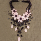 Wholesale Gorgeous Statement Multi Layer Crystal Rose Quartz Flower Party Necklace