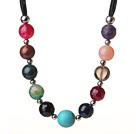 Assorted Multi Color Multi Stone Black Leather Necklace with Magnetic Clasp