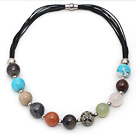 Assorted Multi Color Round Multi Stone Leather Necklace with Magnetic Clasp