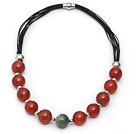 Wholesale Red Series Round Fire Agate Leather Necklace with Magnetic Clasp