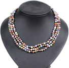 Fashion Style 3 Strand Natural Multi Color Freshwater Pearl Necklace