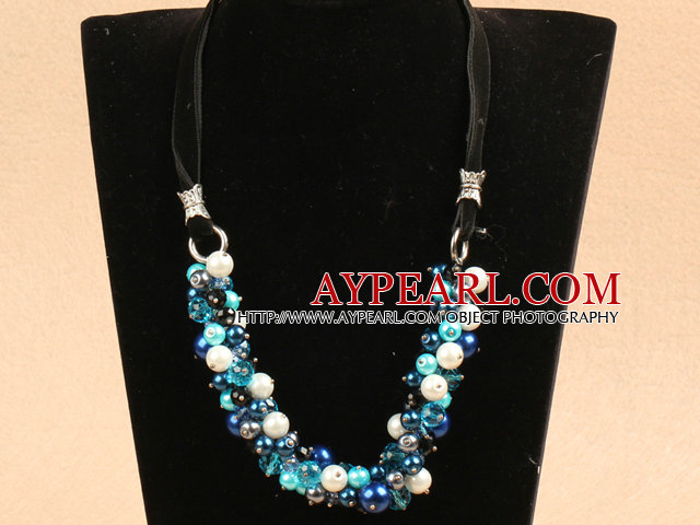Fashion Blue & Black Series Crystal Seashell Beads Necklace