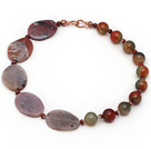 Wholesale Single Strand Red Jasper and Peacock Agate Necklace