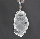Wholesale Gray Agate Necklace with Clear Crystal Laughing Buddha Pendant