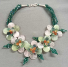 Wholesale Fabulous Statement Party Style Multi Strand Green Crystal Rose Quartz Fluorite Flower Necklace