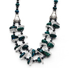 Wholesale Black Freshwater Pearl and Double Layer Irregular Shape Clear Crystal and Phoenix Stone Necklace