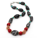 Assorted Turquoise and Alaqueca and Network Stripe Stone Necklace