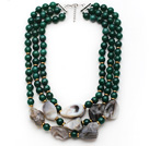 Discount Multi Strands Green Series Green Agate and Irregular Shape Gray Agate Necklace with Extendable Chain