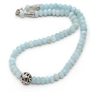 Wholesale Single Strand Abacus Shape Faceted Aquamarine Necklace with Round Metal Ball