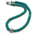 Single Strand Abacus Shape Xinjiang Turquoise Necklace with Round Metal Ball