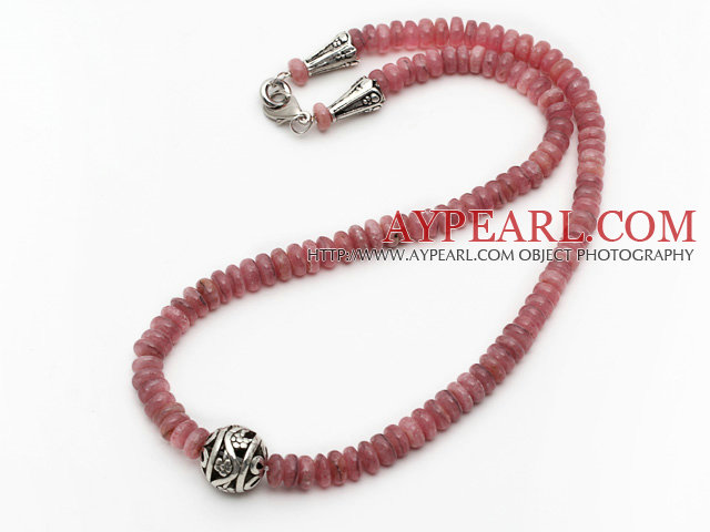 Single Strand Abacus Shape Pink Color Argentina Red Jasper Necklace with Round Metal Ball