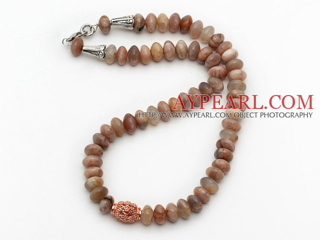 Single Strand Abacus Shape Sunstone Necklace with Metal Accessory