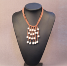 Popular Hot Sale Natural White Freshwater Pearl Brown Leather Tassel Necklace