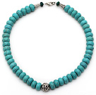 Single Strand Abacus Shape Turquoise Necklace with Round Metal Ball