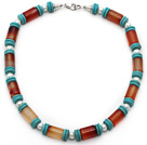 Wholesale Cylinder Shape Carnelian and White Freshwater Pearl and Turquoise Necklace