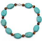 Wholesale Oval Shape Turquoise and Round Tiger Eye Necklace with Lobster Clasp