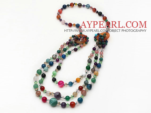 Multi Layer Multi Color Multi Stone and Crystal and Agate Necklace