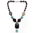 Assorted Black Agate and Alaqueca and Turquoise Y Shape Necklace