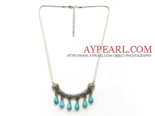 Simple Style Teardrop Shape Turquoise Necklace with Tibet Silver Tube Accessory