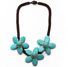 Wholesale Elegant Style Turquoise Flower Necklace with Brown Color Bold Thread