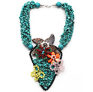 Wholesale Amazing Style Turquoise Chips Necklace with Cats Eye and Rose Quartz and Carnelian Butterfly and Shell Flower