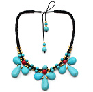 Wholesale Turquoise and Alaqueca and Yellow Color Metal Beads Necklace with Black Thread
