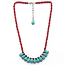 Assorted Red Coral and Teardrop Turquoise Necklace with Extendable Chain