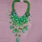 Wholesale Gorgeous Statement Multi Layer Green Series Crystal Agate Flower Party Necklace
