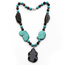 Wholesale Assorted Turquoise and Tiger Eye and Irregular Shape Black Agate Necklace with Agate Pendant