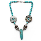 Wholesale Assorted Turquoise and Tiger Eye Necklace with Long Teeth Shape Turquoise Pendant