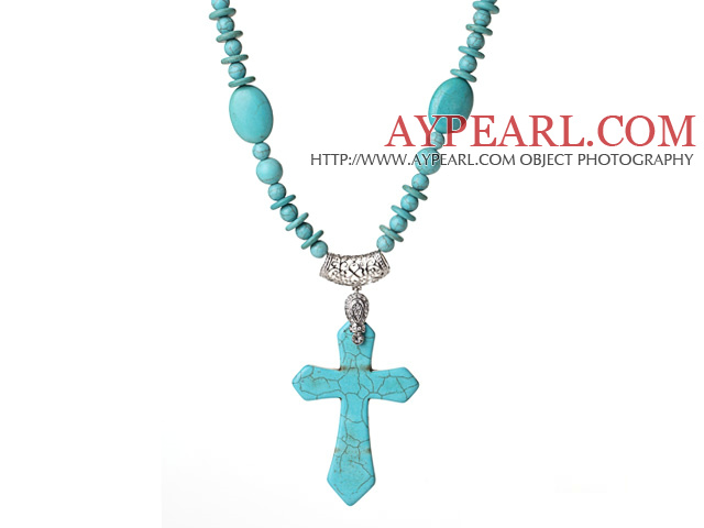 Assorted Turquoise Necklace with Cross Shape Turquoise Pendant