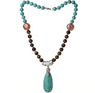 Assorted Turquoise and Tiger Eye Necklace with Teardrop Turquoise Pendant