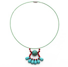 Wholesale Red Coral and Drop Shape Turquoise Pendant Necklace with Green Wire and Magnetic Clasp