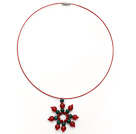Wholesale Green Agate and Carnelian Christmas Snowflake Shape Pendant Necklace with Red Wire and Magnetic Clasp