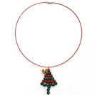 Wholesale 2013 Christmas Design Green Agate and Carnelian Christmas Tree Shape Pendant Necklace with Red Wire and Magnetic Clasp