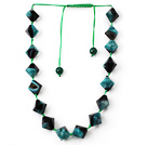 Wholesale Green and Black Series Rhombus Shape Crystallized Agate Necklace with Extendable Thread
