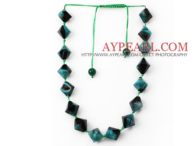 Green and Black Series Rhombus Shape Crystallized Agate Necklace with Extendable Thread