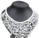 Marvelous Statement Clear Crystal Chips Hand-Knitted Bib Necklace
