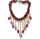Wholesale fashion multi twisted strand goldstone chips and citrine amethyst dangling pendant necklace
