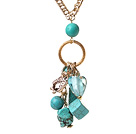 Wholesale Fashion Long Chain Loop Style Multi Blue Turquoise And Owl Charms Pendant Necklace