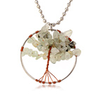 Pretty Wired Crochet Prehnite Chips Life Tree Pendant Necklace With Silver Beads Strand