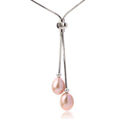 Lovely Natural 8-9mm Drop Shape Pink Freshwater Pearl Pendant Necklace