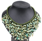 Wholesale Marvelous Statement Green Series Aventurine Jade-Like Crystal Beads Hand-Knitted Bib Necklace