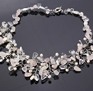 Wholesale Fashion Assorted Freshwater Pearl Crystal Shell And Rose Quartz Wired Crochet Flower Party Necklace