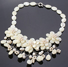Wholesale Elegant Layer White Lip Shell And Pearl Flower Wired Crochet Party Necklace