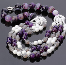 Fashion Multilayer Round Faceted Amethyst Gray Agate And White Porcelain Shell Beads Necklace